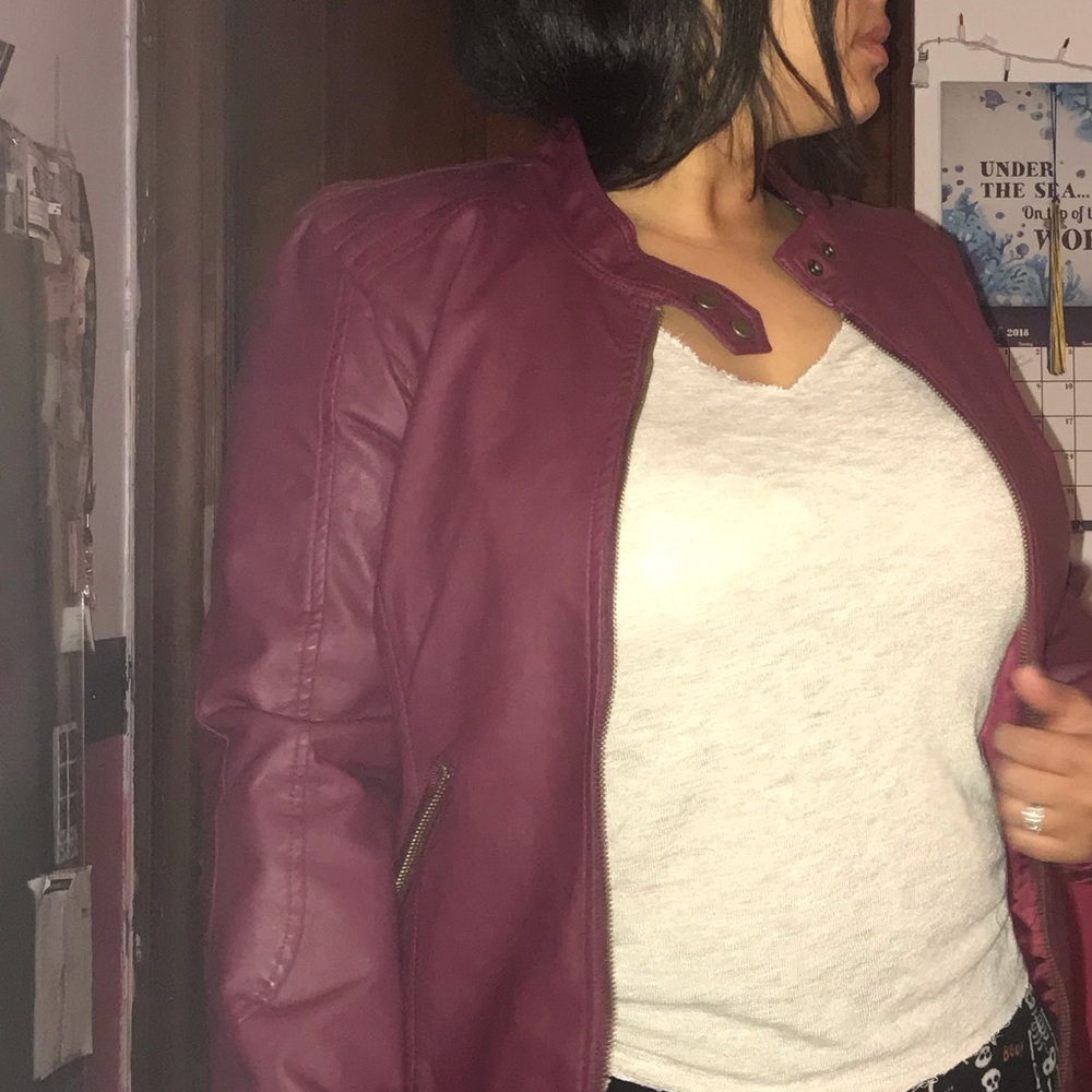 Burgundy faux leather jacket